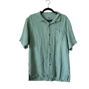 Tommy Bahama Men's Silk Green Aloha Button-down shirt size L